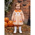 thumbnail image 5 of RUINIXCW Toddler Baby Girl Halloween Dress Outfit Little Baby Girls Fall Smocked Dress Clothes Funny Ghost Pumpkin Spider Embroidery  Doll Collar Long Sleeve Gingham Plaid Dress, 5 of 9