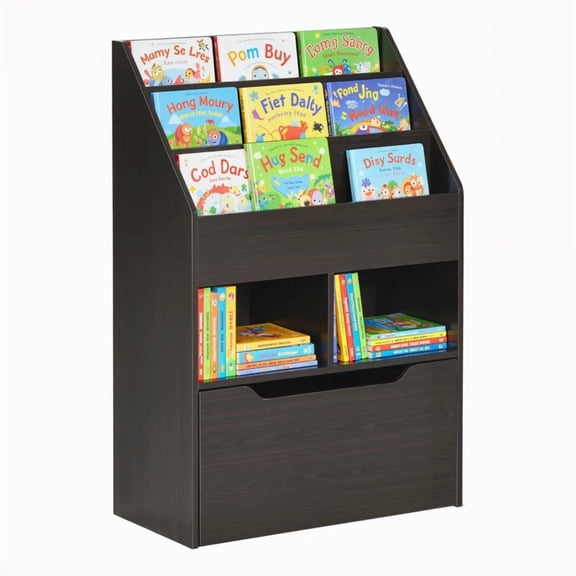 Kids Multi-Shelf Bookcase with Mobile Drawer, Children’s Book and Toy Storage Organizer, Brown