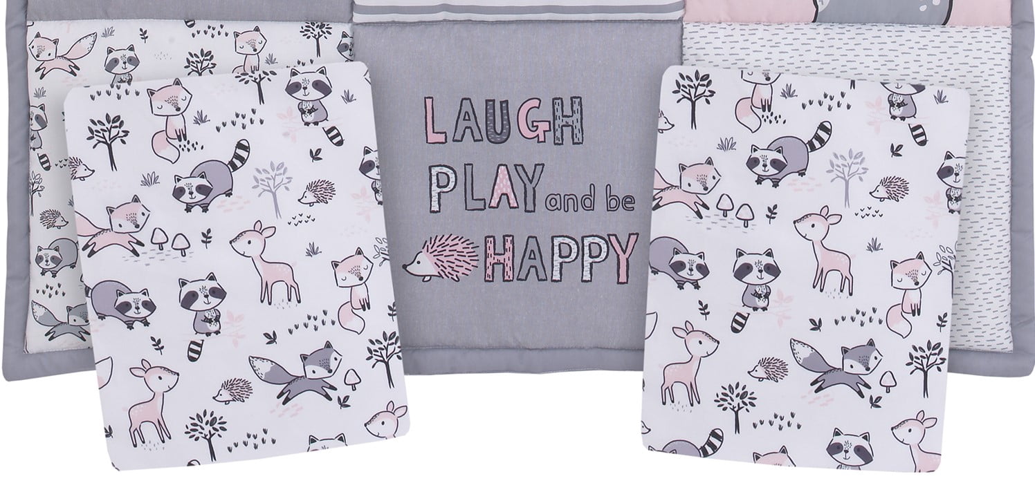 Little Love by NoJo Sweet Deer Grey, Pink 3-Piece Mini Porta Crib Bedding Set, Comforter, 2 Sheets, Girl Infant Nursery