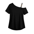 thumbnail image 6 of Gamivast Off The Shoulder Tops for Women Asymmetrical Short Sleeve Loose Fit Casual Tops Metal Strap Detail Summer Going out Daily Vacation Travel Party Weekend Wear outfits, 6 of 6