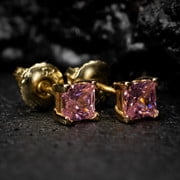 October Birthstone 2Ct Princess Cut Simulated Pink Sapphire Screw Back Solitaire Stud Earring 925 Silver Women's Cute Gift