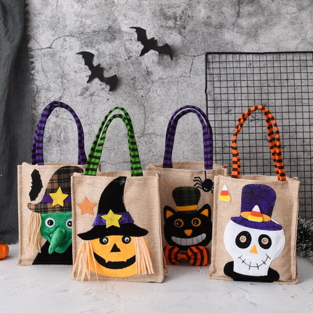 4 piezas Bolsa de dulces de Halloween - Bolsas de envoltura de regalo festivas para pedir dulces, suministros de decoraciones de regalos de fiesta de Halloween