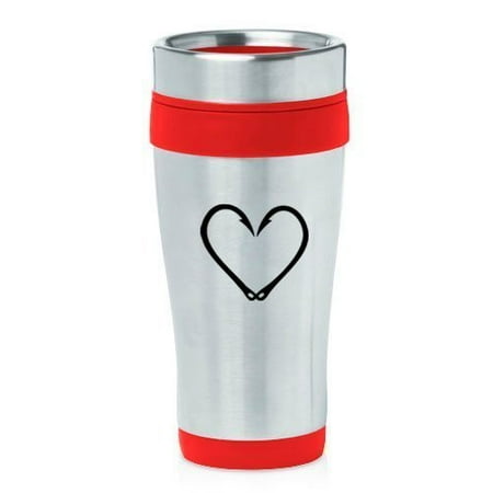 

16oz Insulated Stainless Steel Travel Mug Fishing Hooks Heart (Red) MIP