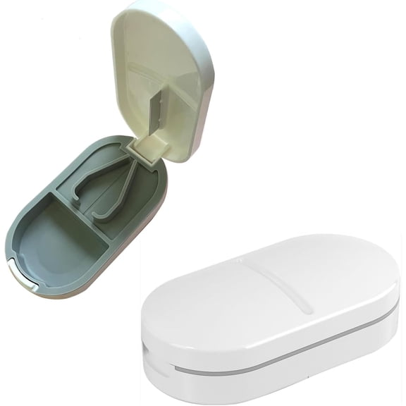 Pill Cutter with Storage Case, Portable Tablet Splitter with V-Shaped Holder, Easy & Safe Pill Divider for Travel and Daily Use(White)