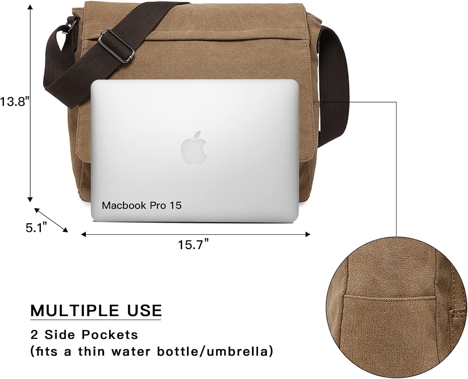 NANAHuang Large Vintage Canvas Messenger Shoulder Bag Travel Crossbody Purse Briefcase Business Bag for 15inch Laptop
