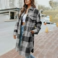 thumbnail image 2 of Fanxing Clearance Deals Women's Flannel Trench Coats Long Cardigans Plaid Shacket Jackets Long Sleeve Mid Length Pea Coats Lapel Blend Tartan Outwear Black,M, 2 of 8