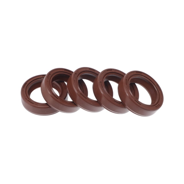 Sello de aceite universal Unique Bargains TC de doble labio con resorte de acero, anillo de sello para eje rotativo 18x25x7mm, caucho FKM de alta presión, marrón, 5 piezas