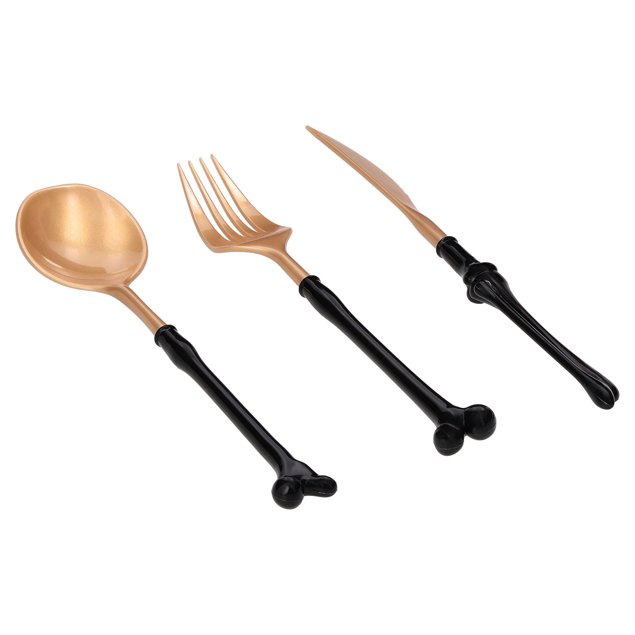 Bone Handle Plastic Disposable Cutlery Set, Gold and Black, 24 Pieces, Halloween by Way To Celebrate