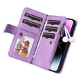 thumbnail image 4 of Multifunctional Case for iPhone 12 Pro Max,[RFID Blocking] 9 Credit Cards Holder with Wrist Strap, Premium PU Leather Zipper Wallet Purse Magnetic Flip Phone Cover For iPhone 12 Pro Max, Purple, 4 of 12