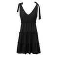 thumbnail image 3 of Women's Summer Casual V Neck Sleeveless Mini Dress Tie Shoulder Width Layered Ruffles Flowing A Line Skirt Short Skirt Womens with Pockets Long Dresses plus Size Maxi Dresses Tunic Shirt Dress Short, 3 of 6