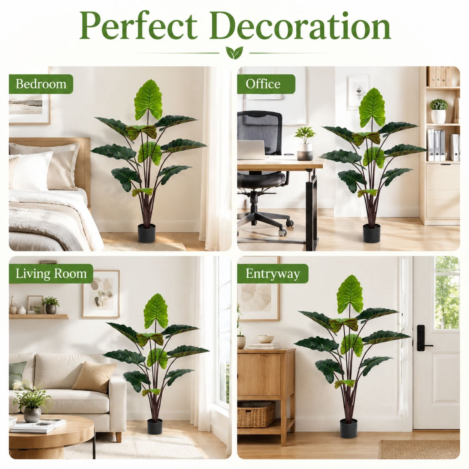 Easy4Home 5.4FT Artificial Plant Fake Caladium Plant Potted Indoor Faux Floor Plant for Home Office Decor, Green