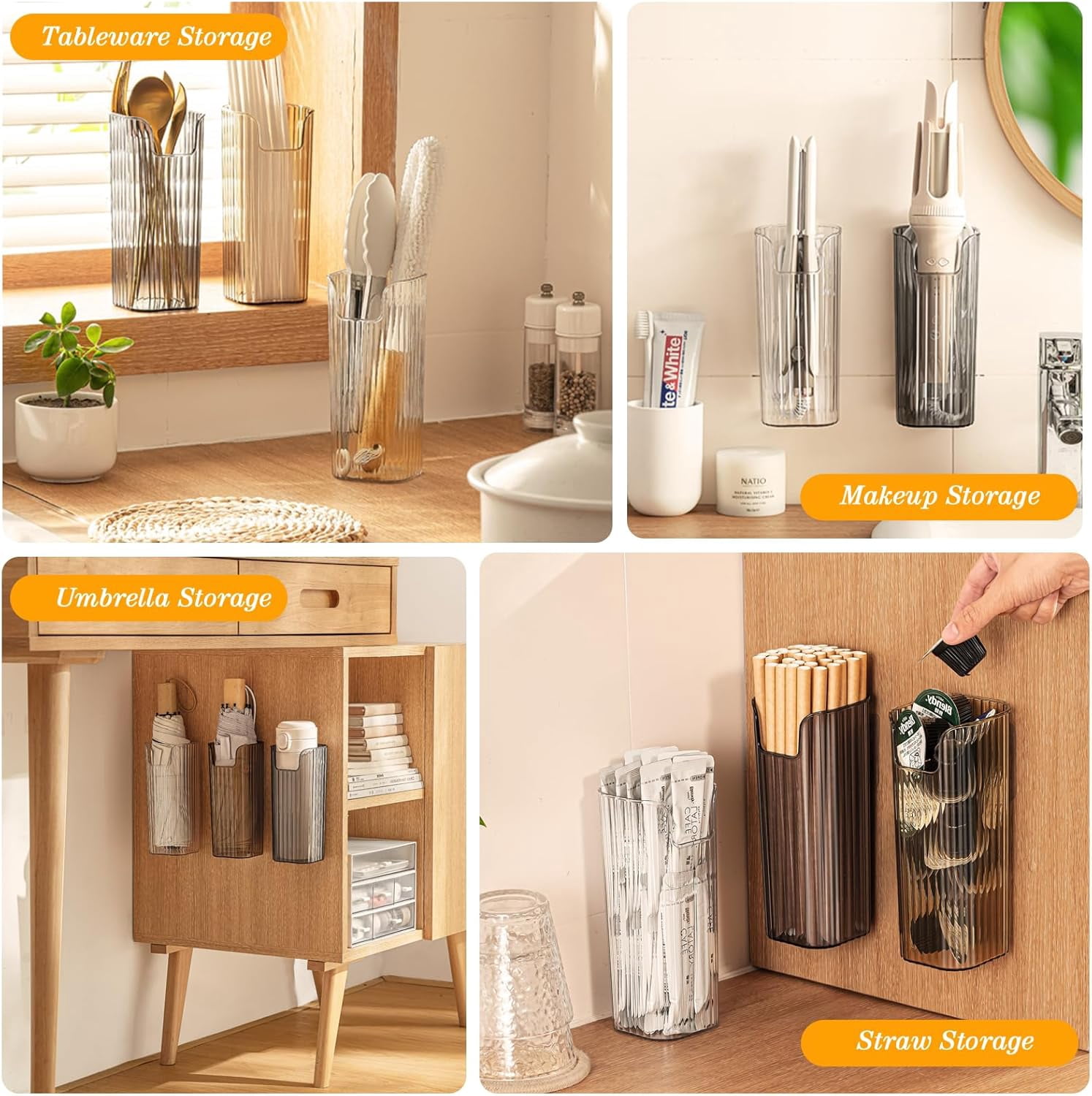 3 Pack Storage Organizer Bins Wall Mounted, Hanging Cabinet Door Organizer for Organizing, Clear Stackable Organizer Basket, Floating Shelves Fridge Organizer for Wall Refrigerator Kitchen Bathroom