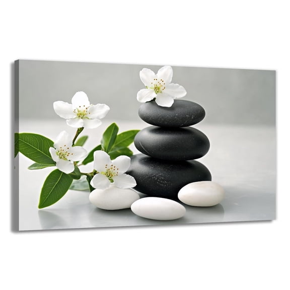 Zen Canvas Wall Art poster White  Floral Black Stone Pictures Spa Meditation Artwork for Spirit Bathroom Yoga Room Decor poster