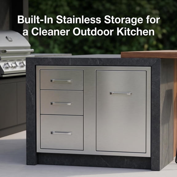 Stainless Steel Outdoor Kitchen Stainless Steel Drawer, Three-Drawer Stainless Steel Drawer Unit for Outdoor and Indoor Kitchens, Embedded Stainless Steel Drawers with Adjacent Access Doors