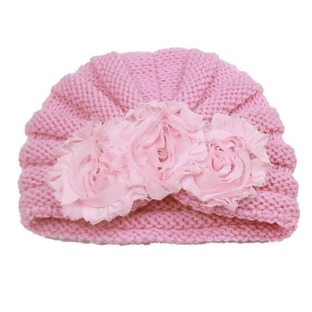 

Toddler Infant Baby Boys Girls Knitted Cap Beaniess Lace Flower Knotted Elastics Turban Hat