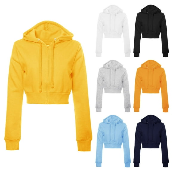LEKDFST Cropped Hoodies for Women Zip Up Long Sleeve Sweatshirt Casual Fall Fashion Hooded Workout Jacket Crop Tops Black L