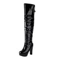 thumbnail image 5 of Slouchy Thigh High Platform Boots for Women 2025 Winter Fall Buckles Slouch Leather High Heels over The Knee Long Tall Boots Black, 5 of 7