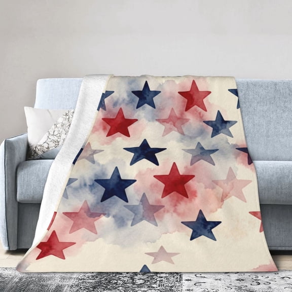 Patriotic Throw Blanket, USA Star Pattern Throw Blanket, Soft Cozy Decorative Blanket for Living Room Sofa Couch Bed 50x40