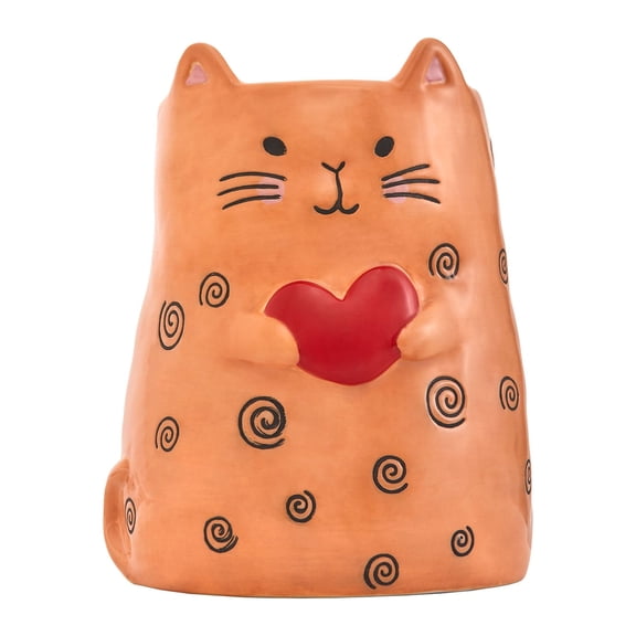 Bico Cartoon Cat Handpainted Stoneware Orange 7.9 inch Utensil Holder, Dishwasher Safe