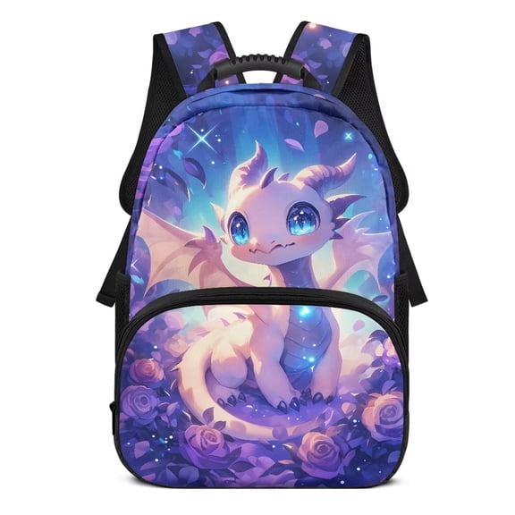 Uorisanigo School Backpack 17 inch for Kids 5-12, Lightweight Purple Floral Dragon Casual Daypack with Adjustable Padded Straps, Perfect for Preschool, Elementary, Camps and Travel