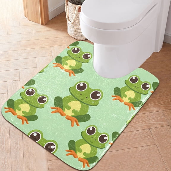 Toilet Rug U-Shaped Bathroom Rugs Non-Slip Soft Plush Machine Washable Contour Bath Mat Lovely Frogs 24x20