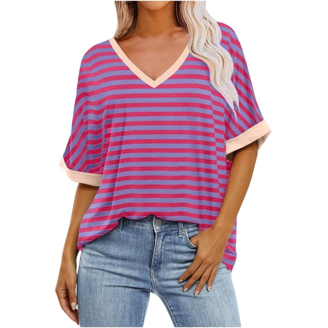 Birdeem Blouses pour Femmes Mode Décontractée Confortable Imprimé Col en V Manches Courtes Haut Blouse T-Shirt