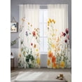 thumbnail image 5 of Beige Floral Spring Semi Sheer Window Curtains 96 Inches Long, Vintage Farmhouse Flowers Rod Pocket Voile Silky Chiffon Curtain Light Filtering Drapes for Living Room, Kitchen, 52"x96", 2 Panels, 5 of 9