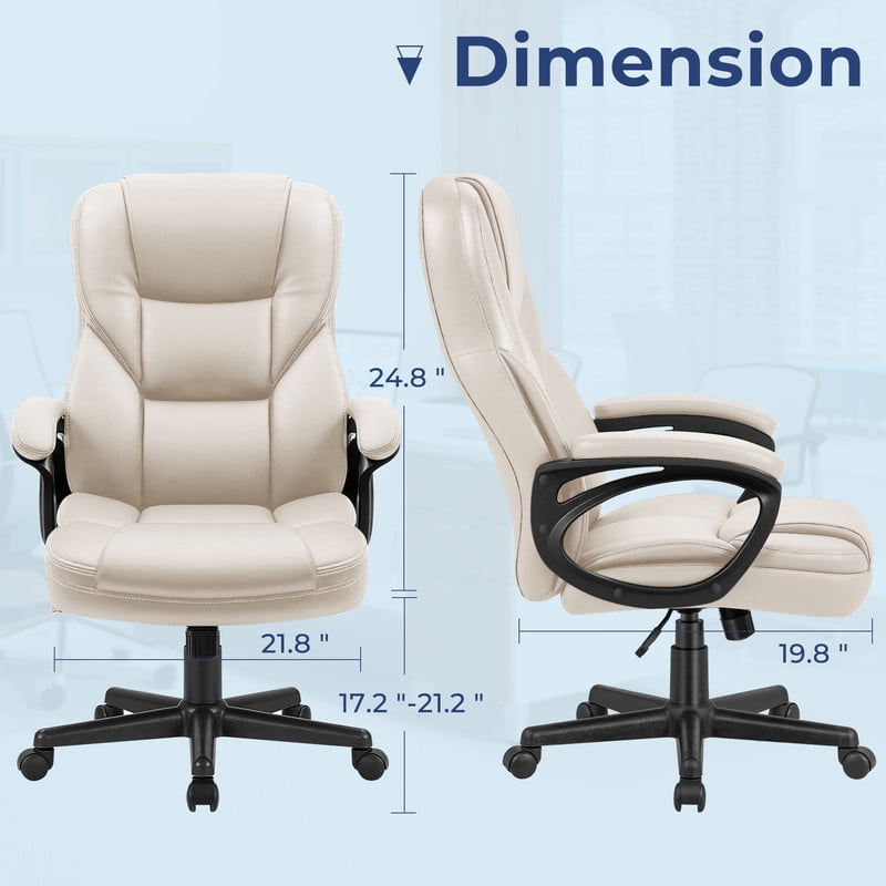 Furmax High-back Executive Office Chair with Lumbar Support Height Adjustable Swivel PU Leather Chair, Beige