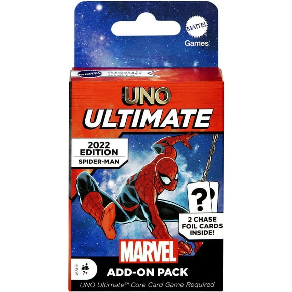 ​UNO Ultimate Marvel Card Game Add-On Pack with Spider-Man Character Deck & 2 Collectible Foil Cards, Gift for Collectors & Kids Ages 7 Years & Older