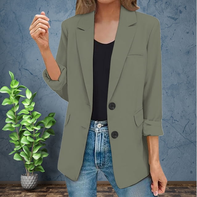 Clearance Sale! Womens Casual Jacket Pockets Long Sleeve Front Button Work Lapel Button Jacket