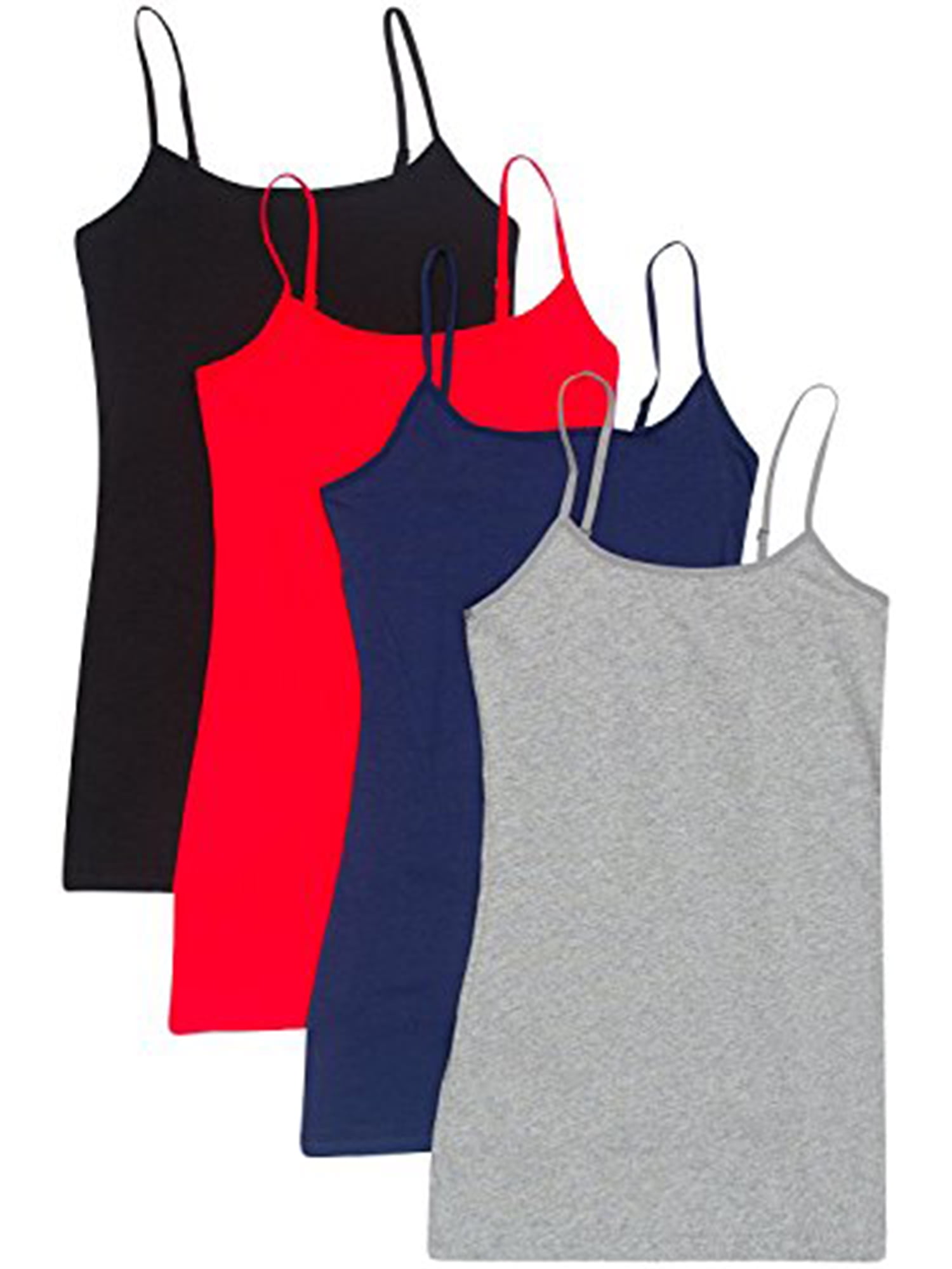 Essential Basic Women Value Pack Long Camisole Cami - Black, H Gray ...