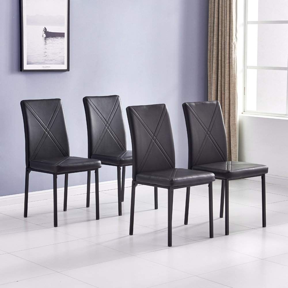 Veryke Dining Chairs Set Of 4 Pvc Iron Tube Cushioned Seat Chair For Living Room Bedroom 9709