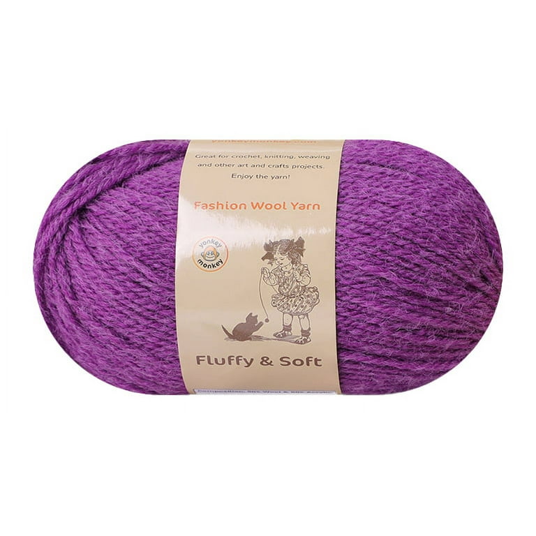 Yonkey Monkey Fluffy Wool Blend Yarn - 3 Skeins (Dream Purple), 50% Wool 50% Acrylic For Knitting & Crochet