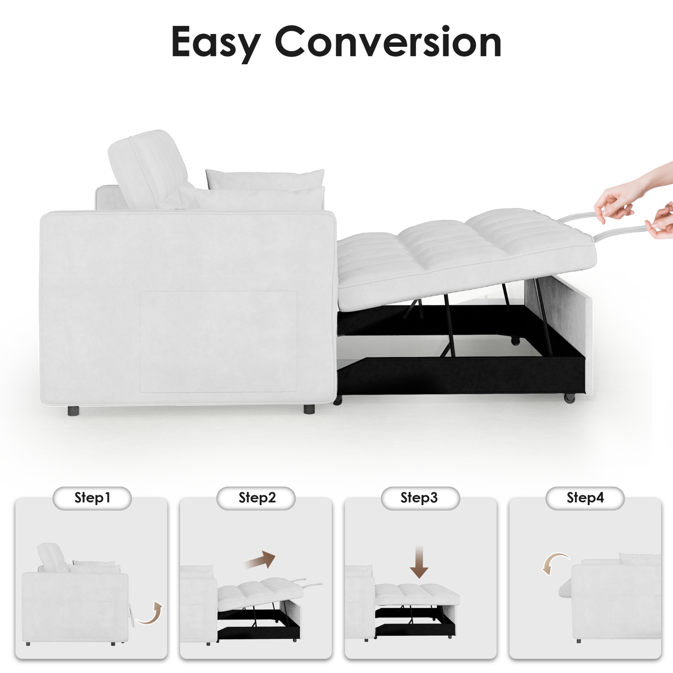 Vinform 55" 3 in 1 Convertible Sleeper Sofa Bed, Pull Out Loveseat Couch with Storage Pocket, Beige