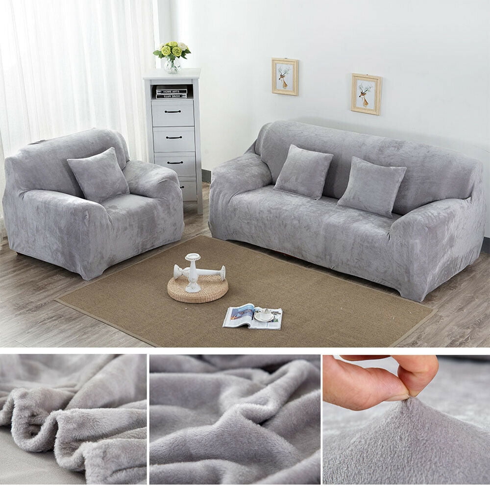 TOPCHANCES Thick Plush Sofa Covers, Stretch Couch Chair Slipcover, Non Slip Furniture Protector (Loveseat Cover, Sliver Gray)