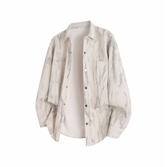 HUJlwoi Mens Button Down Shirt Fashion Tie Dye Long Sleeve Top Outerwear Soft Comfy Lapel Shirt Coats with Two Pockets
