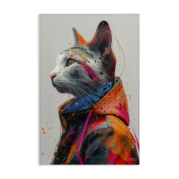 Stupell Industries Paint Splatter Cat Animals & Insects Painting Gallery Wrapped Canvas Art Print Wall Art, 16 x 24
