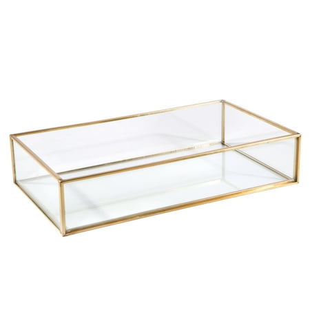 Large Capacity Tray - Home Details Vintage - Copper Large Rectangle Glass Tray 9.4X5.5X1.9 Inch