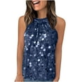 thumbnail image 2 of BiZtdJrK Halter Sequin Tank Tops for Women Sparkly Ruched Party Tops Sleeveless Glitter Clubwear Camisole Shirts Navy M, 2 of 4