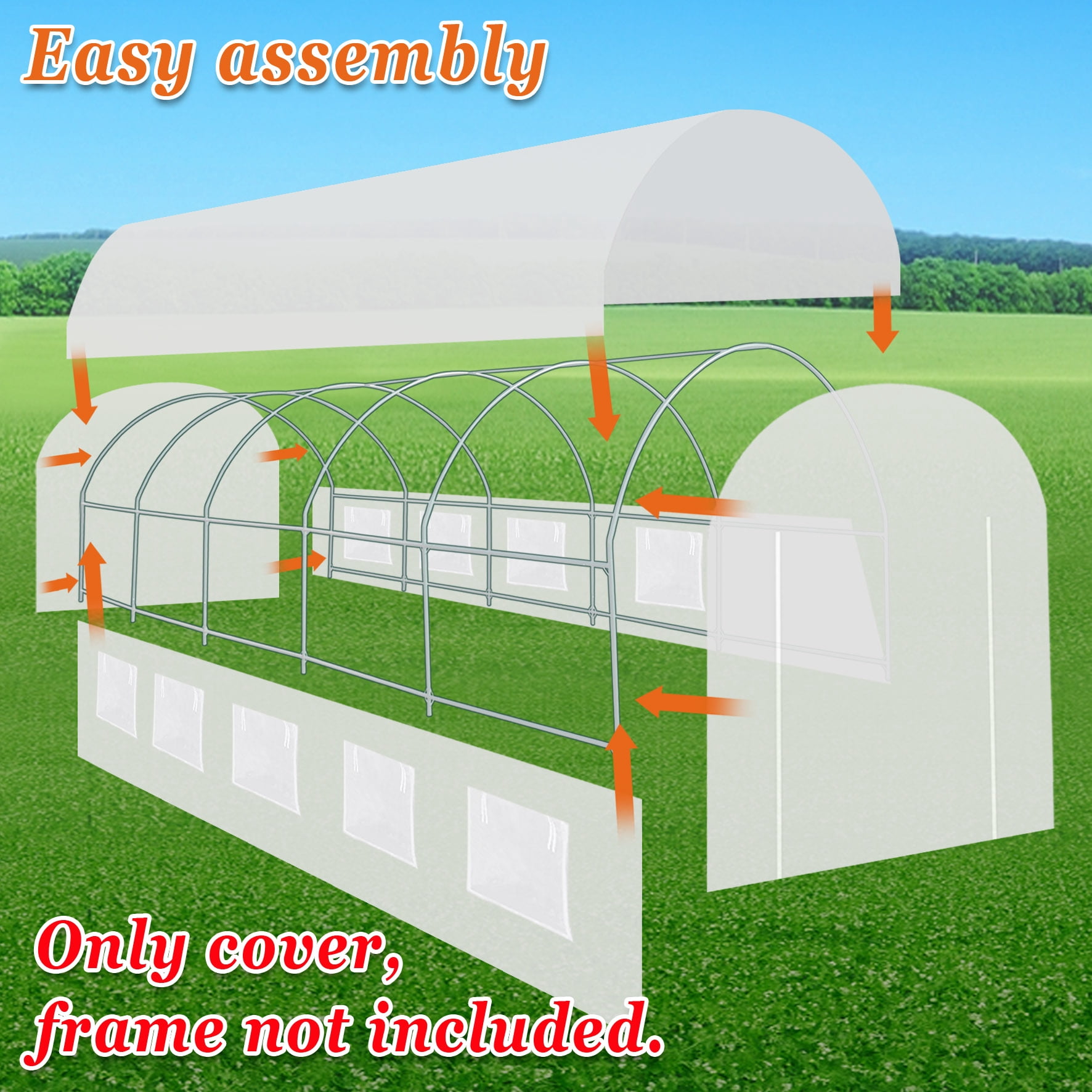 SUNNY Greenhouse Replacement Cover Half-Transparent Greenhouse Cover (24.6'x10'x7')