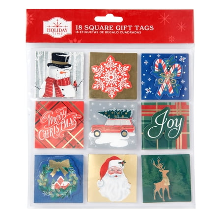 Traditional Square Gift Tags, 18 Count, by Holiday Time