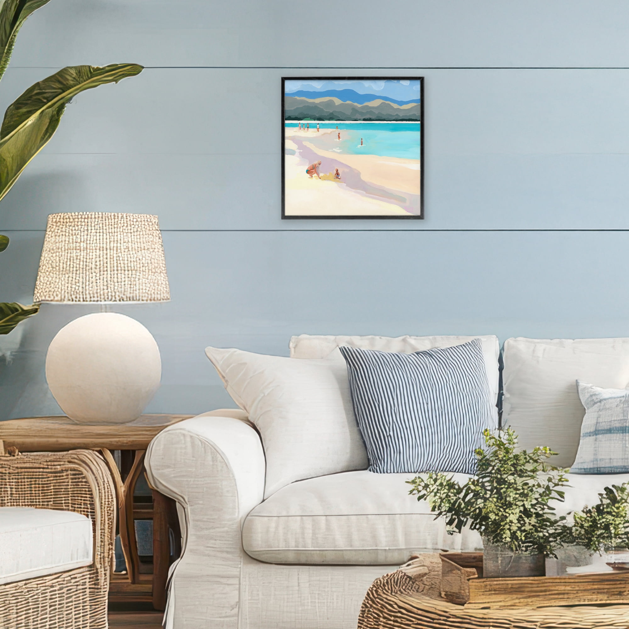 Stupell Industries Mother & Child Beach Scene Black Framed Giclee Art, design by Meredith Howse