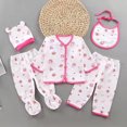 thumbnail image 2 of Staki Unisex Baby Clothes 5 Piece Layette Sets Cotton 0-3 Months Clothes Outfits for Baby Boys Girls Gift Set (Tops+Hat+Pants+Bib)(Hot Pink,One Size), 2 of 7