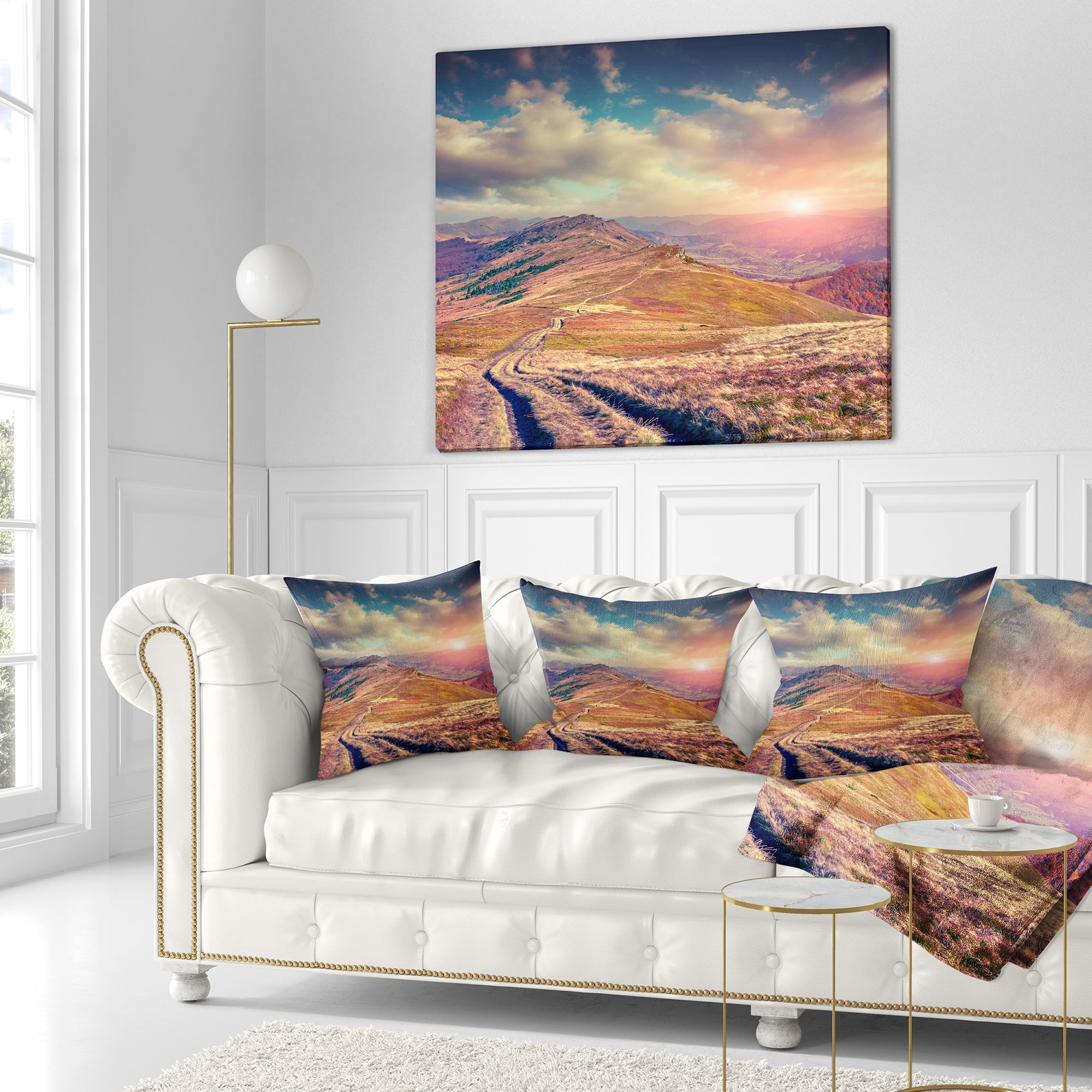 Designart Amazing Autumn Landscape in Hills - Landscape Printed Throw Pillow - 16x16