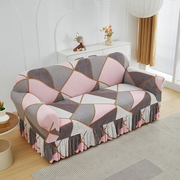 Nvzi Housse de Canapé pour Canapés Housses de Canapé Extensibles pour Salon Ajustement Facile Lavable Protecteur de Meubles avec Jupe, 1 Pce (tyle A, 2 Places)