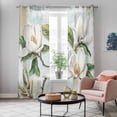 thumbnail image 5 of White Floral Kitchen Curtains 96 Inch Length, Pastoral Farmhouse Magnolia Flowers Leaves Grommet Top Bedroom Living Room Curtains, Light Filtering Cafe Curtain Drapes 2 Panels Set 104''x96'', 5 of 9
