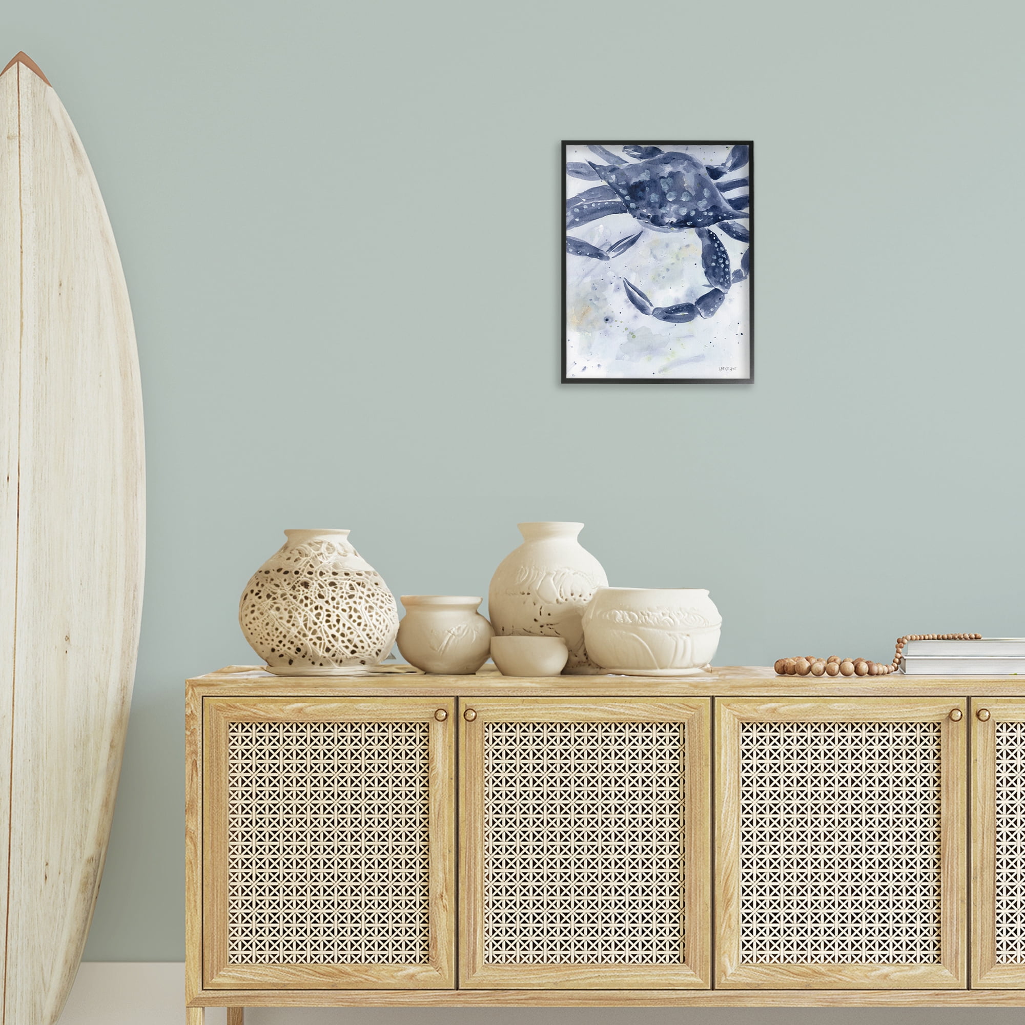 Stupell Industries Swimming Blue Crab Animals & Insects Painting Black Framed Art Print Wall Art, 16 x 20