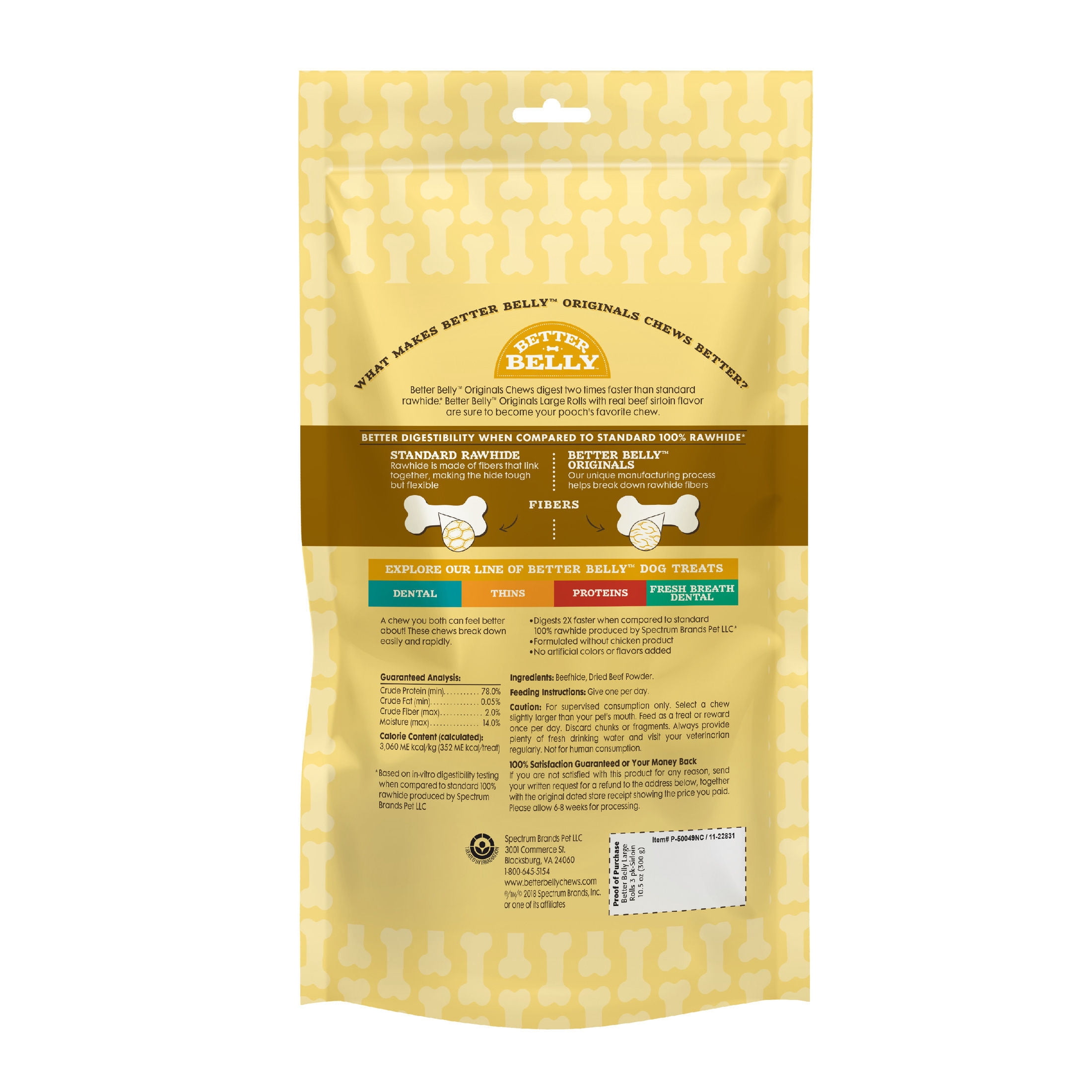 Better Belly Beef Sirloin Large Rolls Chew, Highly Digestible Dog Treat with Collagen, 3 Count
