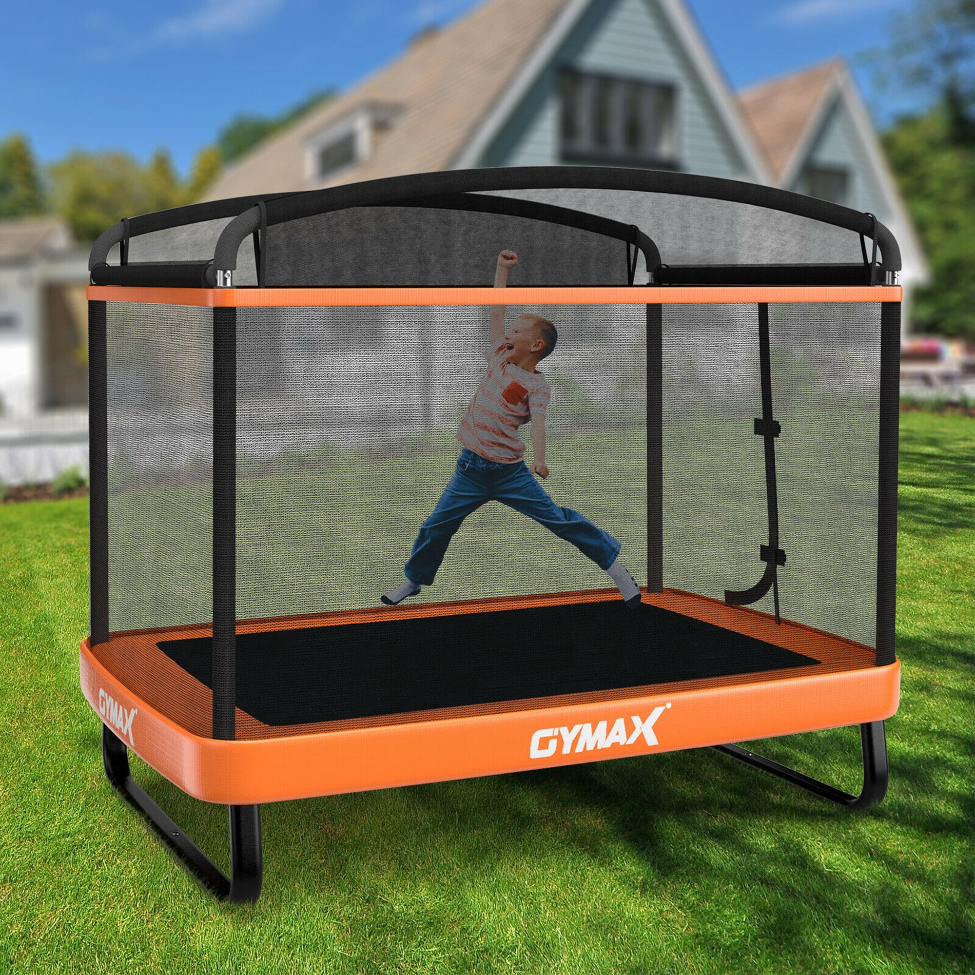 Gymax 6FT Kids Recreational Trampoline W Swing Safety Enclosure Indoor Outdoor Orange Walmart