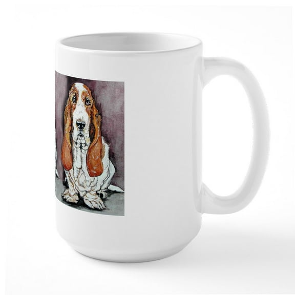 CafePress - Bassett Hound Trio Large Mug - 15 oz Ceramic Large White Novelty Mug